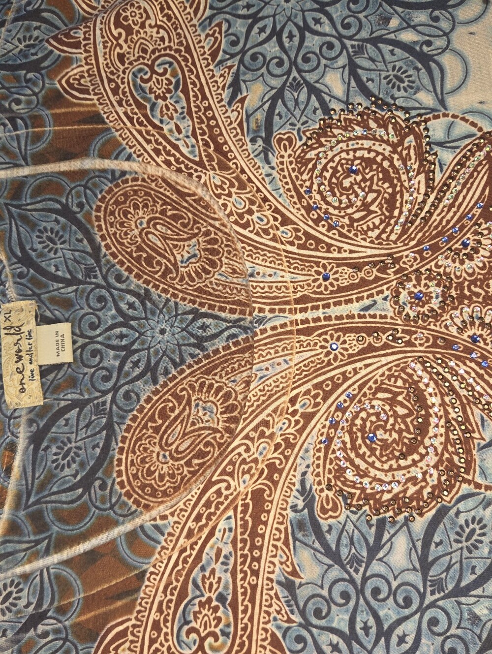 One World XL Blue Patterned Paisley Tunic Top - Picture 6 of 9